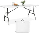 Folding Table  6FT Foldable Table Portable Banquet Surface Fold-in-Half Desk Utility for Working Meeting Parties, Picnic, Camping, Weddings, Catering, Garden Dining-White