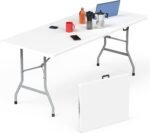 6ft Folding Table with Handle & Safety Locks - Portable Picnic & Camping Table, Indoor/Outdoor Dining & Work Table for Weddings & Parties Plastic Construction