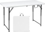 4ft Folding Table, 48 x 24 Inch Indoor Outdoor Foldable Plastic Folding Tables, Height Adjustable Portable Rectangular Utility Card Table w/Handle, for Picnic, Party, Dining, Camping, White