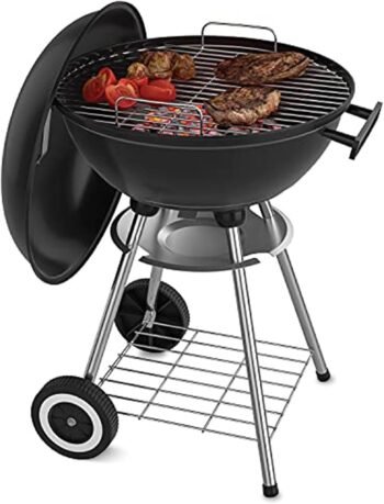 18 Inch Portable Charcoal Grill with 4 Legs and Wheels for Outdoor Cooking Barbecue Camping BBQ Coal Kettle Grill - Heavy Duty Round with Thickened Grilling Bowl for Small Patio Backyard