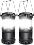 2 Pack LED Battery Operated Lights, Portable Survival Battery Powered Lamp, Waterproof Camping Lantern, Suitable for Hurricane, Emergency, Storm, Outages, Outdoor Collapsible Lanterns, Black
