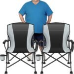 2 Pack Oversized Folding Camping Chair for Adults, Supports 450 LBS Camping Chairs, Heavy Duty Camping Chair with Side Pockets, Foldable Outdoor Chair for Camping, Beach, Fishing, Hiking, Black-Gray