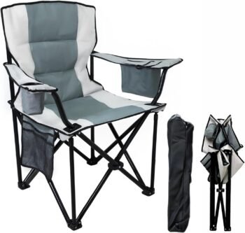 Heavy Duty Camping Chairs 600D Oxford Portable Folding Chair - Extra Wide Armrests, Cup Holder & Cooler Bag, Supports 350lbs, Ideal for Outdoor, Beach, Picnic & Sports