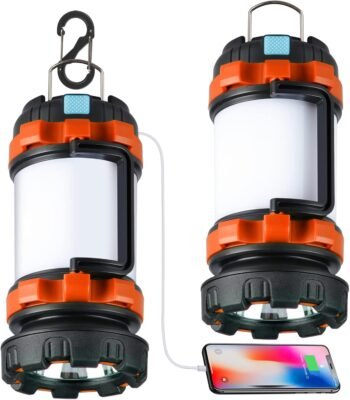 2 Pack Camping Lantern, Outdoor Led Camping Lantern, Rechargeable Flashlights with 1000LM, 6 Modes, 4000mAh Power Bank, IPX5 Waterproof Portable Emergency Camping Light for Hurricane Survival