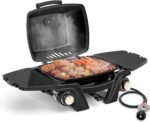Gas Grill Portable Propane Grill, Tabletop Grill Propane,   Outdoor BBQ Grill Camping Grill with Two Burners, Removable Side Tables, Built in Thermometer, Black