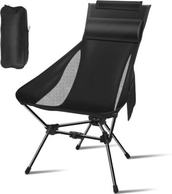 Camping Chairs, Portable Camping Chair with Headrest and Storage Bag, Lightweight Foldable Chair for Outside Camping, Hiking, Travel, Beach and Sports