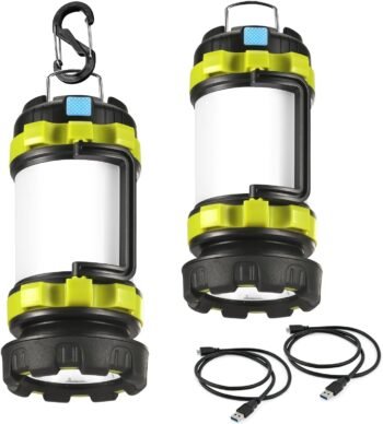 2 Pack LED Camping Lantern Flashlight Rechargeable,  Portable Torch with 6 Light Modes, 3600mAh Power Bank, IPX4 Waterproof, USB C, Camping Lights for Hurricane, Emergency, Survival Kits